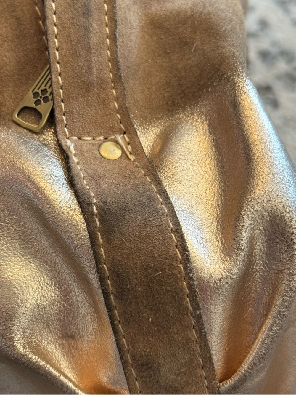 Patricia Nash Taupe Suede & Gold Shoulder Bag - Picture 12 of 14